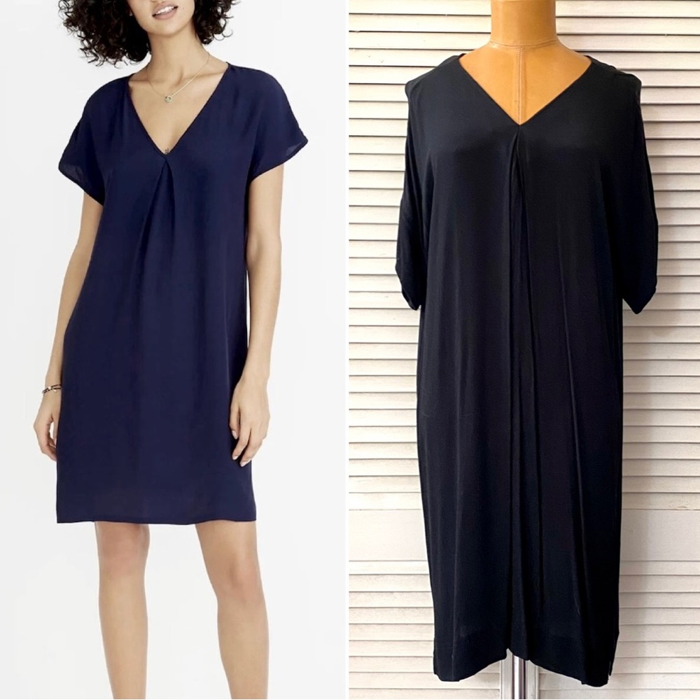 Madewell Dress Womens Medium Solid Black V-Neck Short  Sleeve Casual Shift